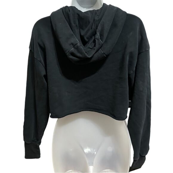 JoyLab Black Hooded Cropped Long Sleeved Casual Relaxed Soft Hoody Sweatshirt - Picture 5 of 8